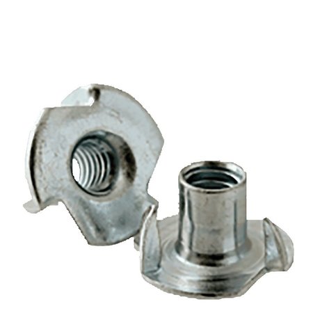 NEWPORT FASTENERS T-Nut, 3 Prongs, 1/4"-20, Steel, Zinc Plated, 5/16 in Barrel Ht, 250 PK 445154-PR-250